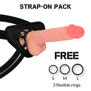 Dildo Realistico con Imbracatura e Ventosa, 21 cm, TPE Ipoallergenico